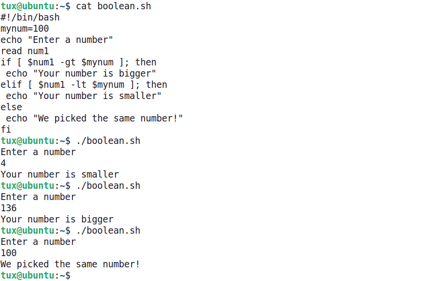 Example of shell script using if/else statements