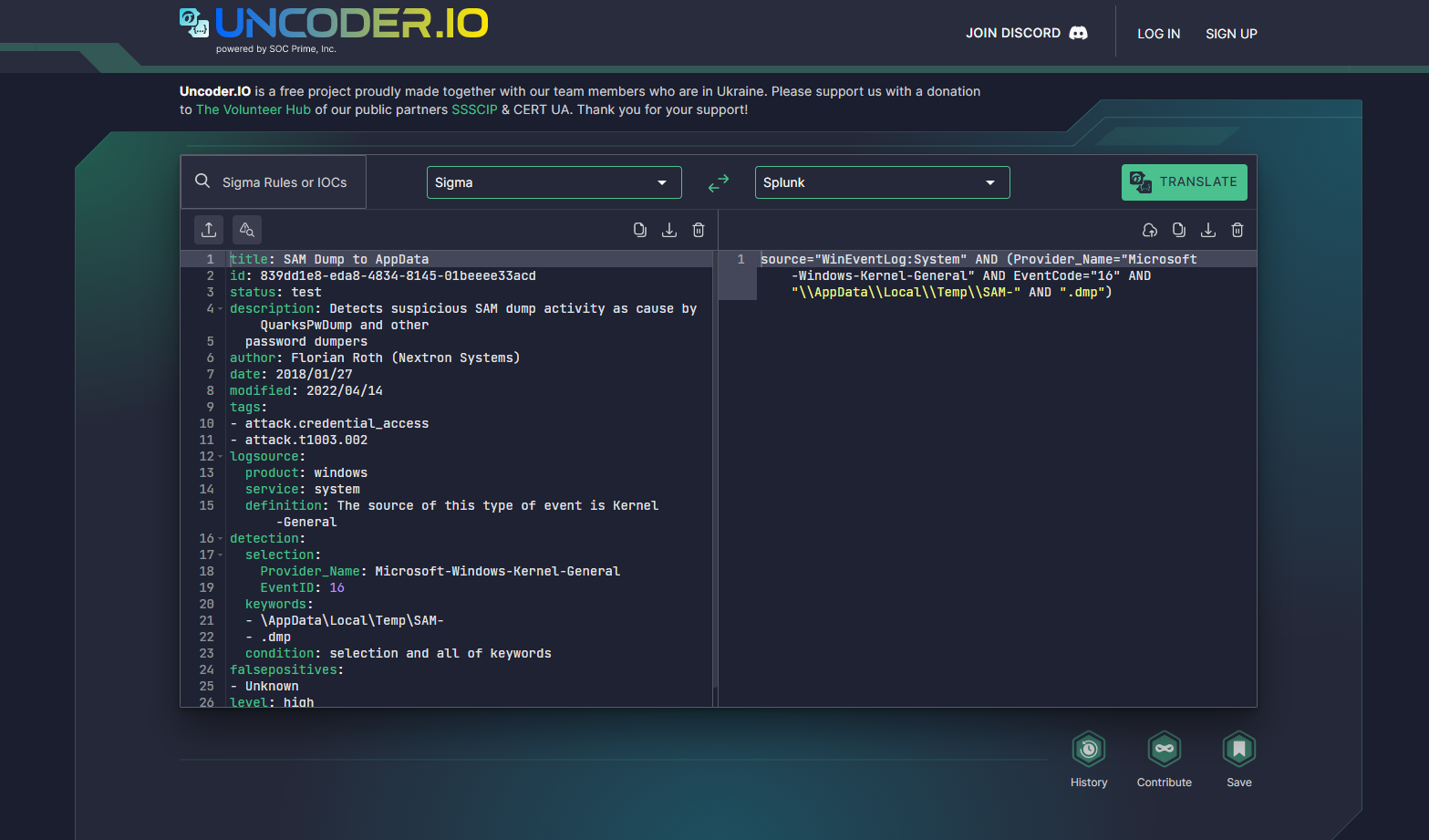 Diagram showing how uncoder.io provides details regarding an attacker copying the Windows SAM file to the AppData directory.
