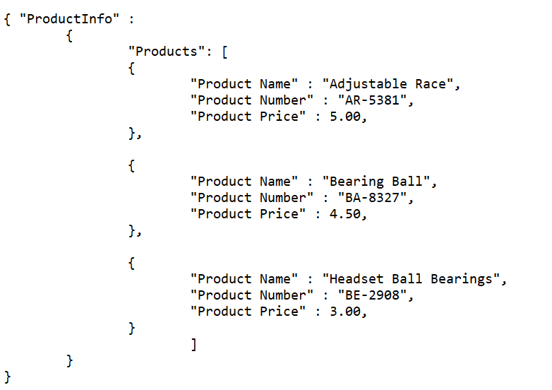 Product table with JSON