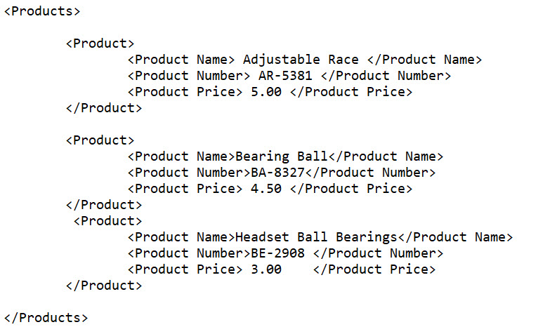 Product table with XML