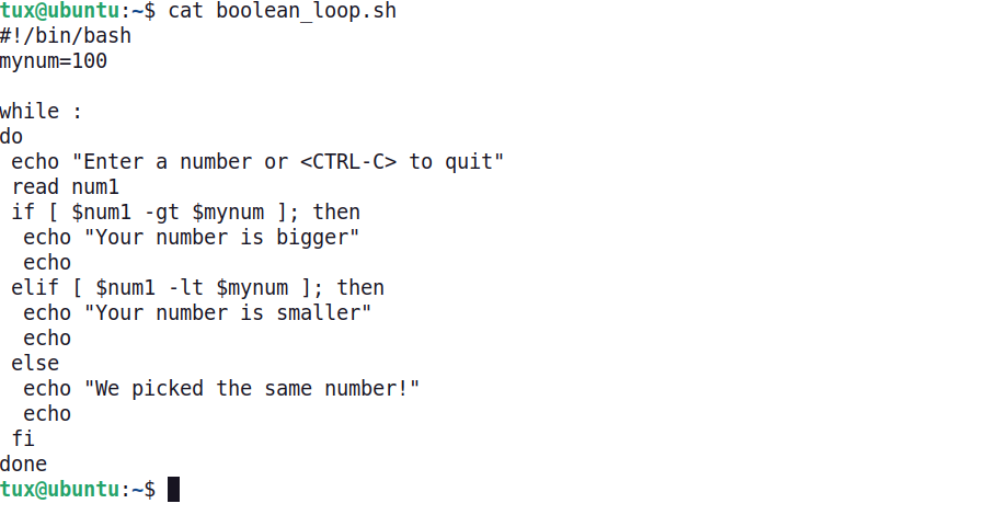 Example of shell script using while loops